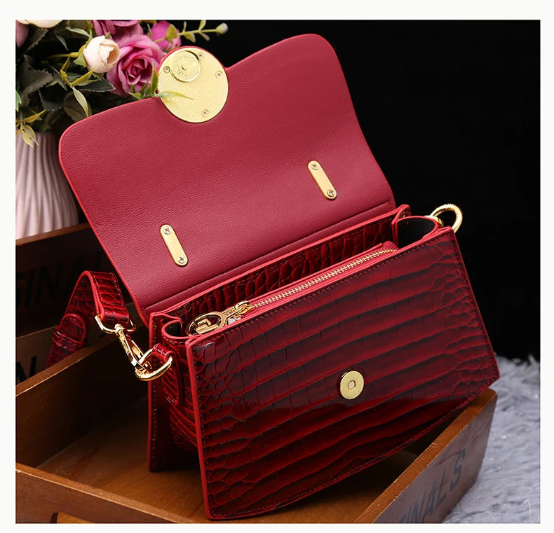 Crocodile Pattern Genuine Leather Women's Handbags - Portable Shell Tote Bags