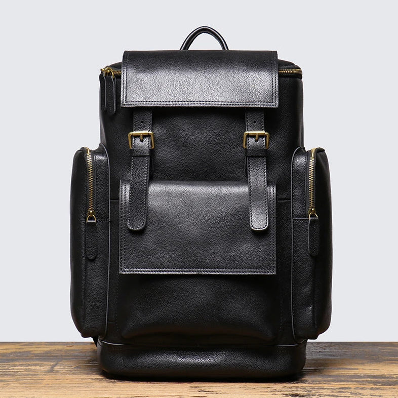 Cowhide Leather Backpack – High-Capacity Men’s Travel, Hiking & Laptop Satchel Bag