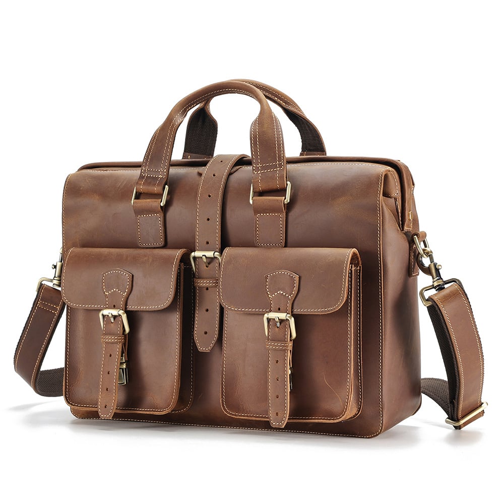 Genuine Leather Business Handbag - Large Storage First Layer Cowhide Bag