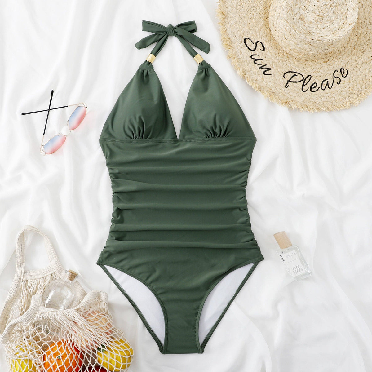 One-Piece Swimsuit Leopard Print Halter Neck Backless Women