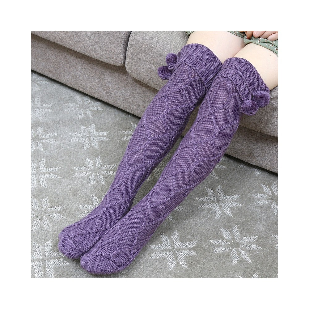 Solid Color Knee Over Stockings Knitted Socks