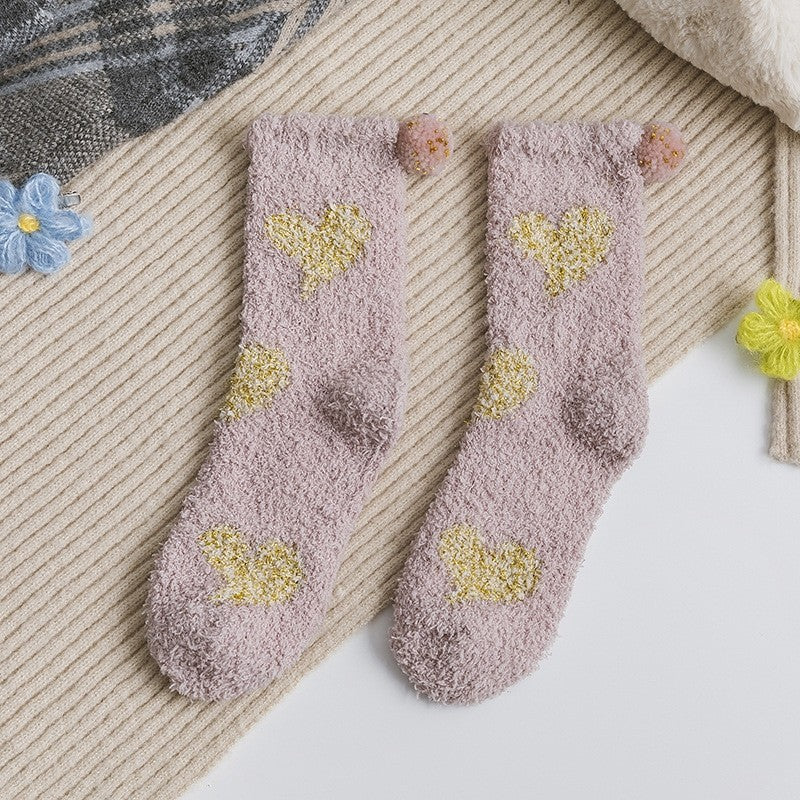 Jacquard Heart Women's Coral Fleece Socks