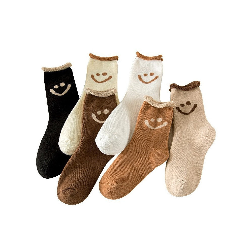 Cute Smile Face Thickened Curl Edge Warm Socks