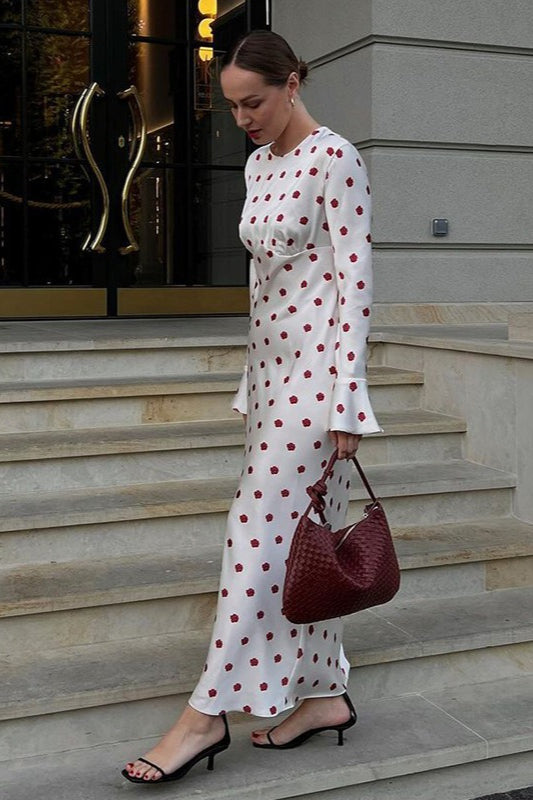 Polka Dot Print Flare Sleeve Maxi Dress