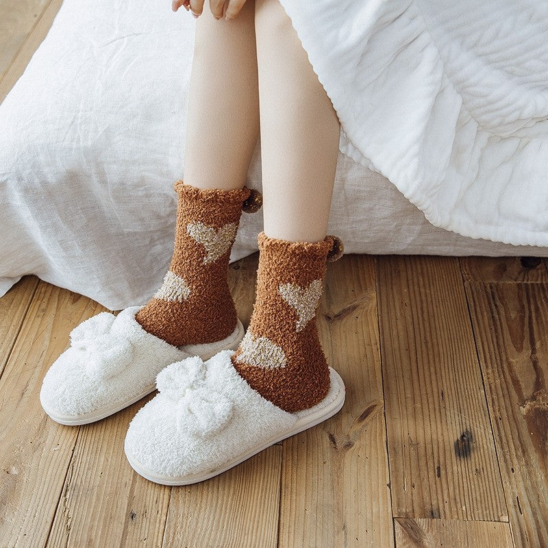 Jacquard Heart Women's Coral Fleece Socks