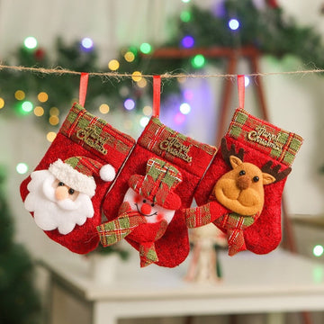 Kids Cute Cartoon Patchwork Christmas Sock Gift Bag