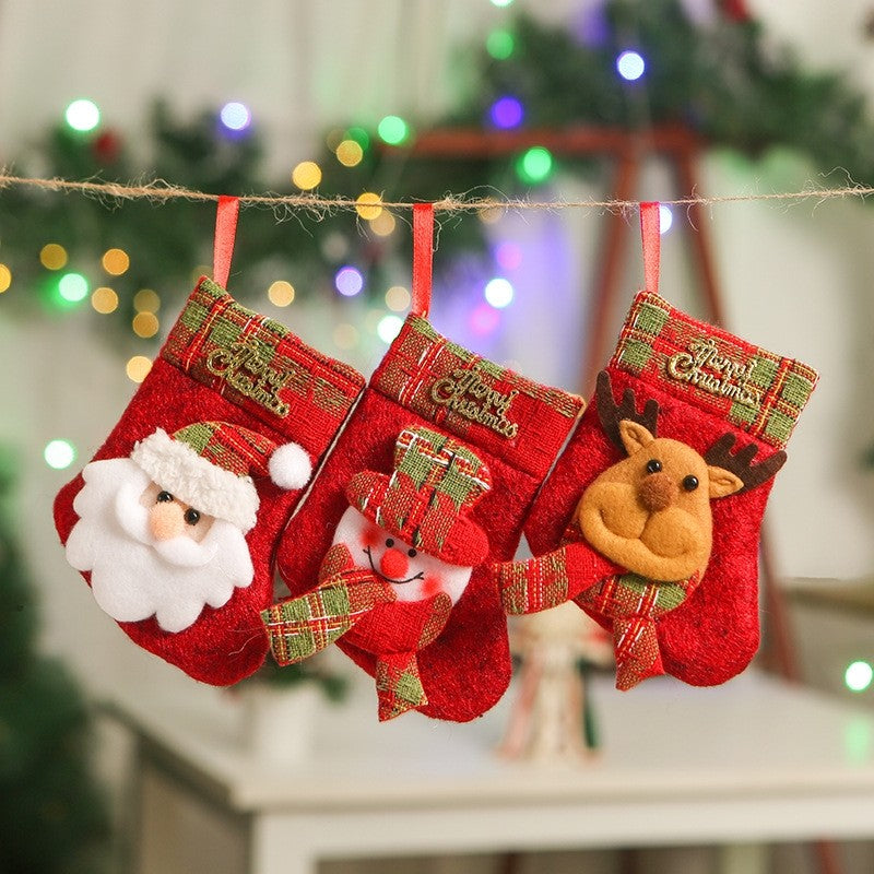 Kids Cute Cartoon Patchwork Christmas Sock Gift Bag