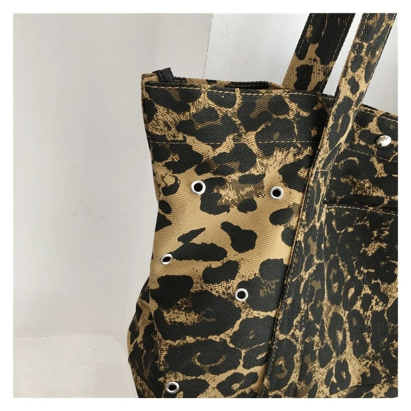 Leopard Print Large Capacity Underarm Canvas Bag
