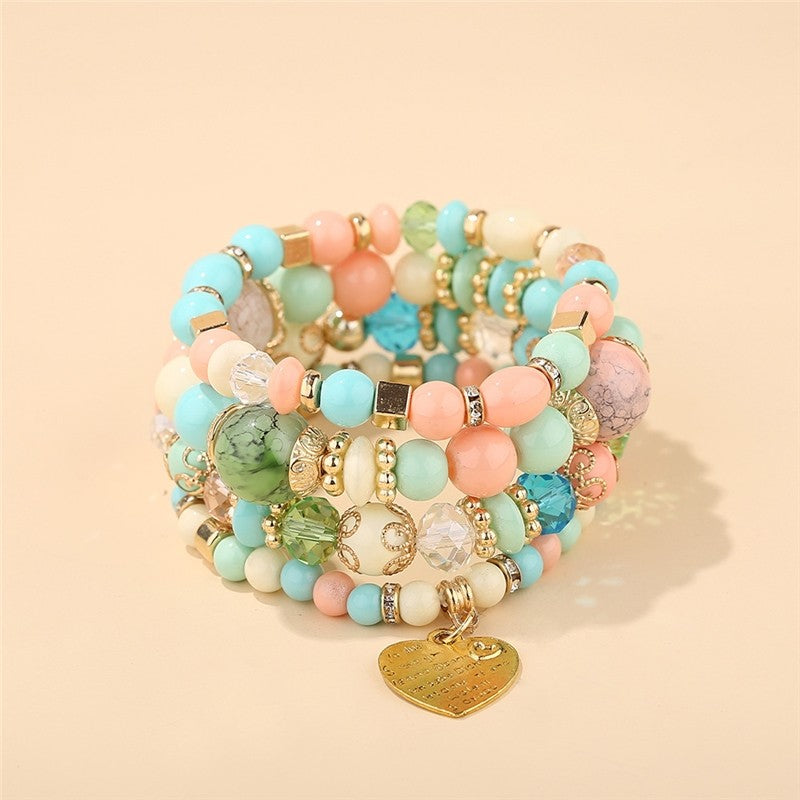 Crystal Heart Beaded Multilayer Bracelet