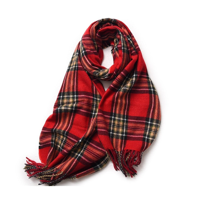 Retro Plaid Contrast Color Tassel  Imitation Cashmere Shawl Scarf