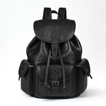 Geometric Pattern Genuine Leather Retro Backpack - Casual Soft Leather Hiking Bag