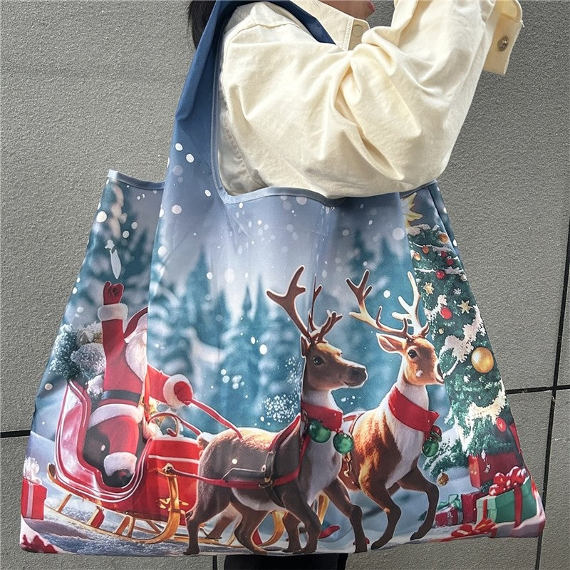Christmas Print Single Shoulder Tote Bag