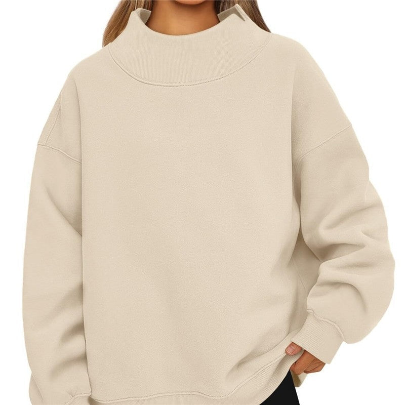Solid Color High Neck Fleece/Non-Fleece Sweatshirt
