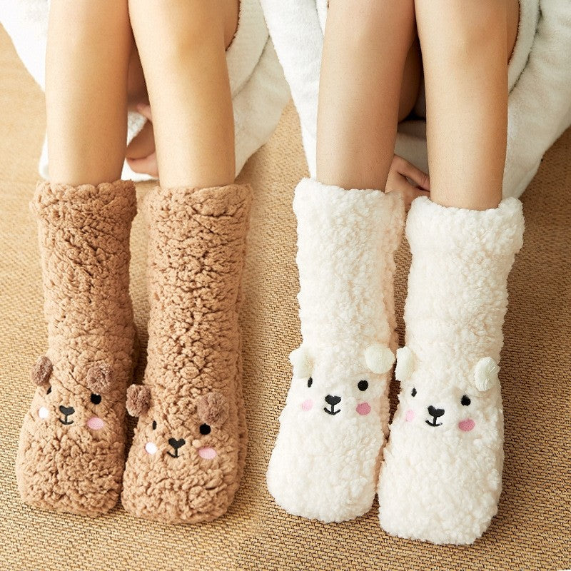 Adults Cute Cartoon Bear Coral Fleece Thick Warm Homewear Socks