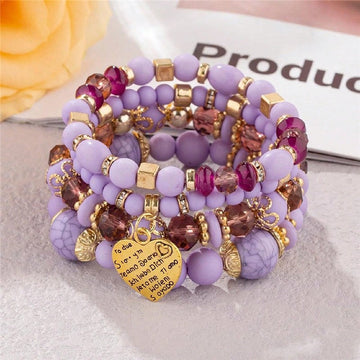 Crystal Heart Beaded Multilayer Bracelet