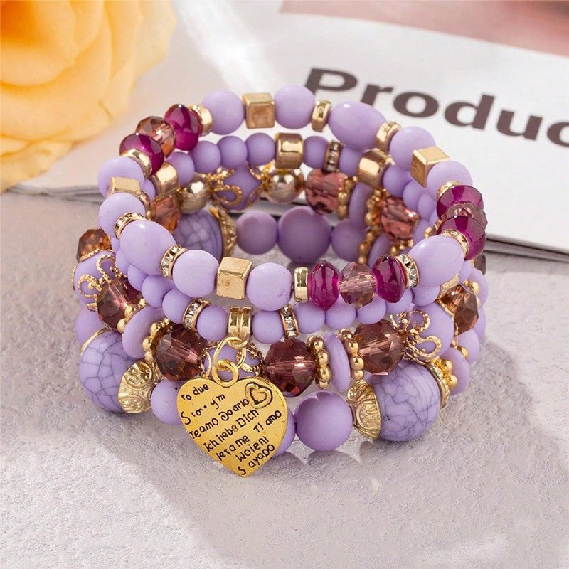 Crystal Heart Beaded Multilayer Bracelet
