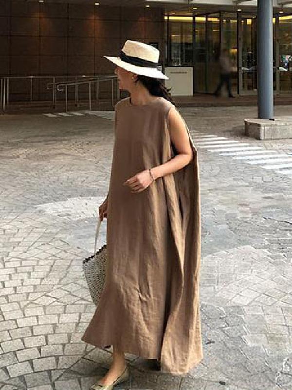 Meselling99 Simple Loose Split-side Sleeveless Long Dress-Maxi Dress-Free Shipping at meselling99
