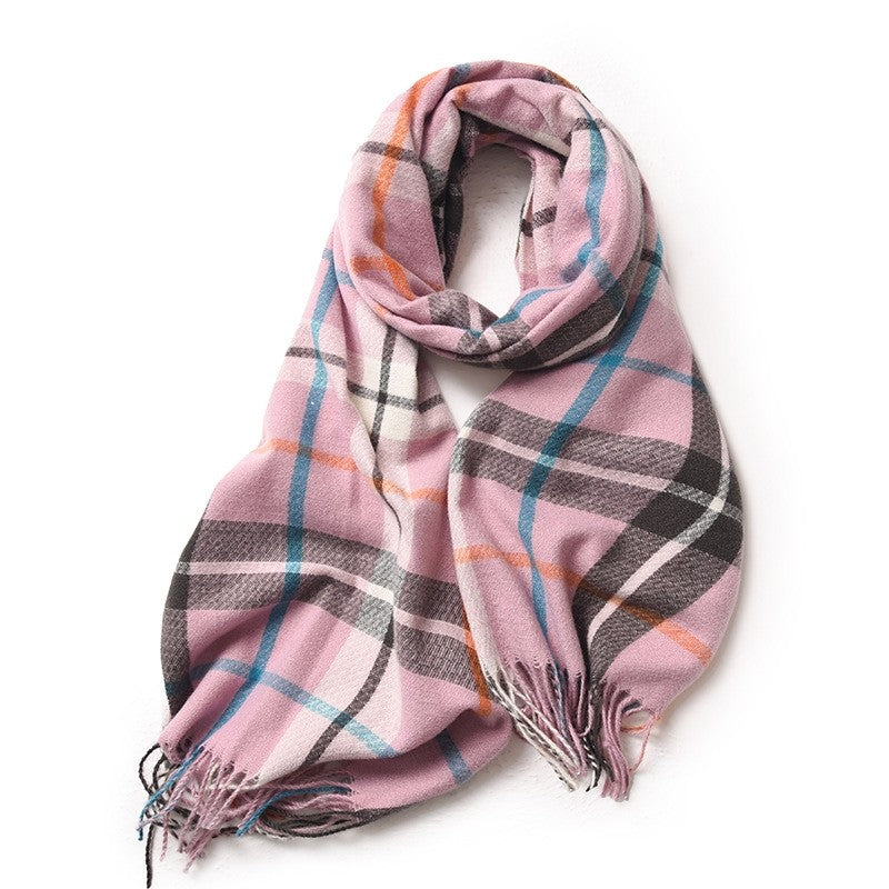 Contrast Color Plaid Tassel Thick Dourble-Side Warm Shawl Scarf
