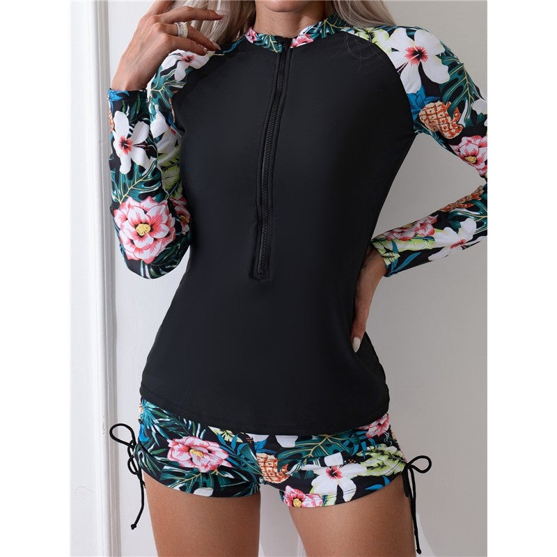 Women's Two-Piece Swimsuit With Front Zipper Long Sleeve