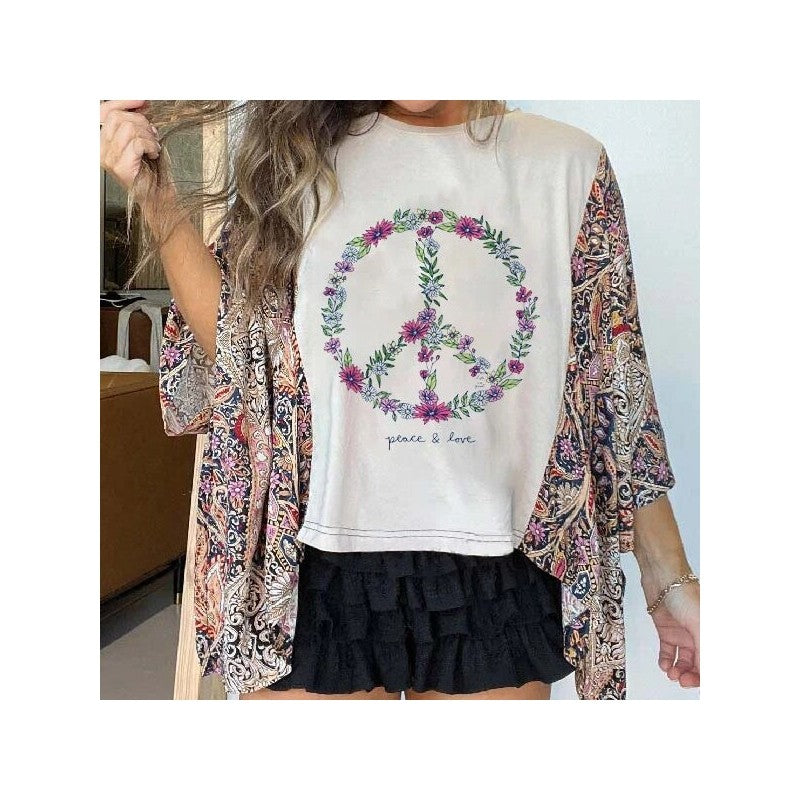 Printed Batwing Sleeve Loose Top