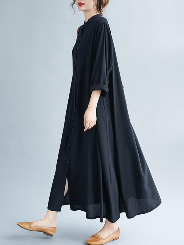 Meselling99 Original Solid Round-Neck Shirts Dress-Maxi Dress-Free Shipping at meselling99