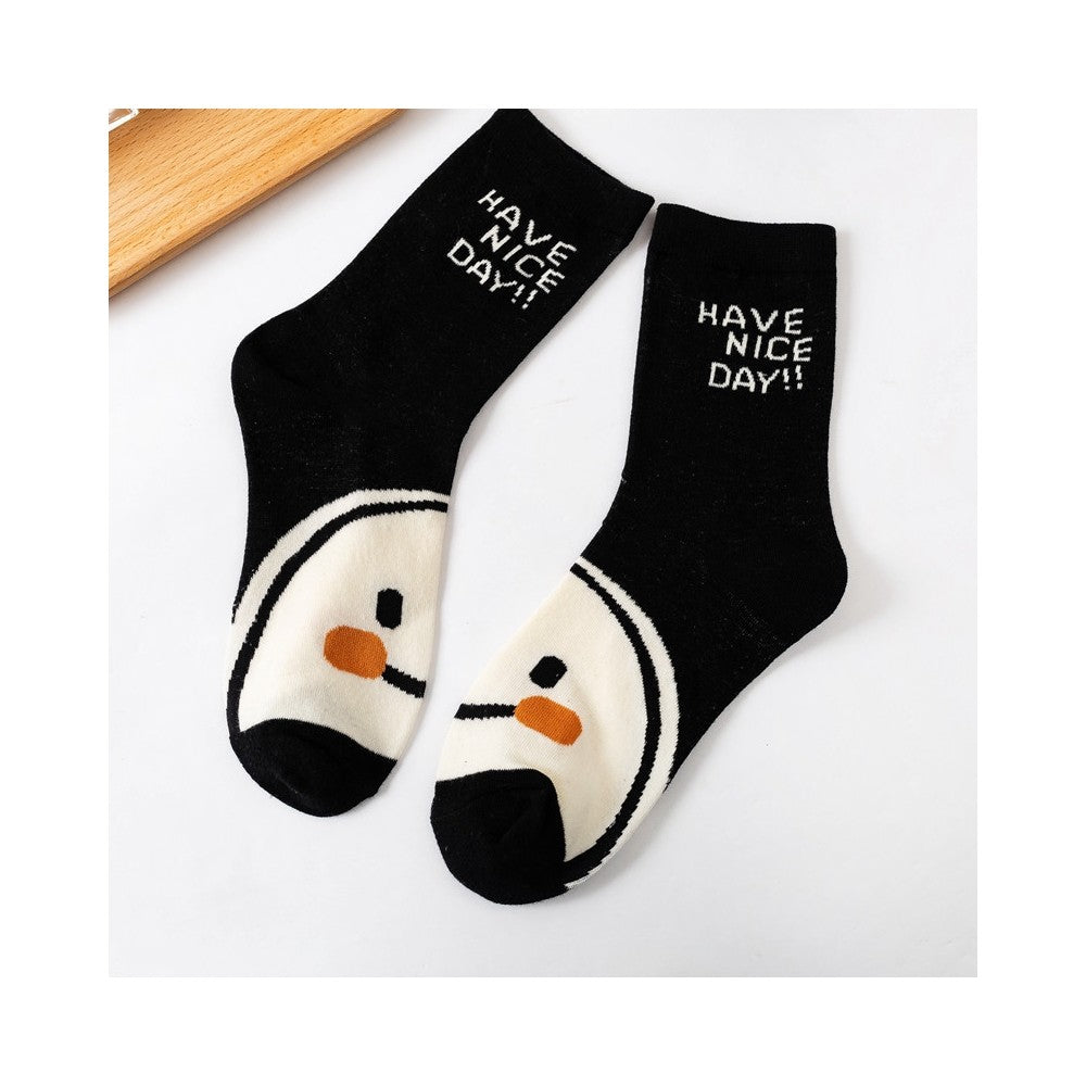 Cute Cartoon Smile Face  Medium Tube Cotton Socks