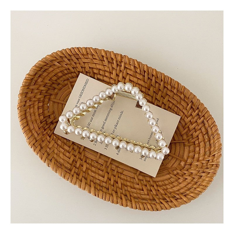 Pearl Rhinestone Metal Hair Claw Clip