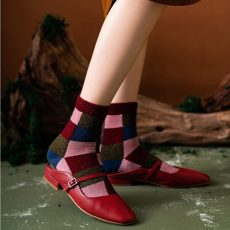 6 Pairs Mixed Color Plaid Winter Wool Adults Socks