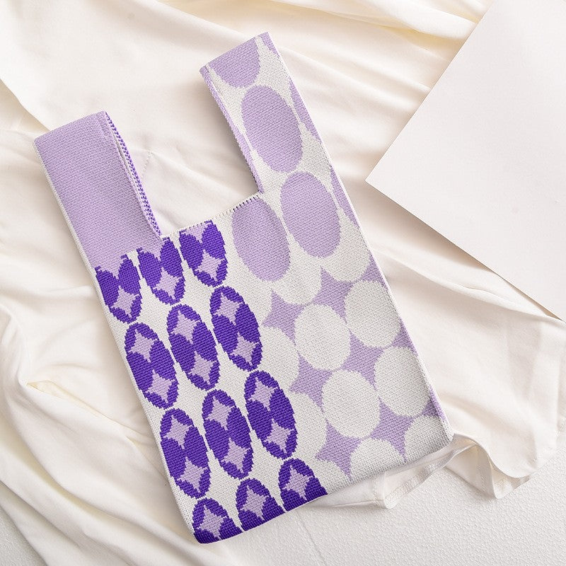 Contrast Color Knitted Handbag Reusable Bag