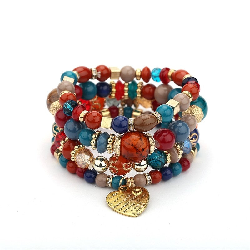 Crystal Heart Beaded Multilayer Bracelet