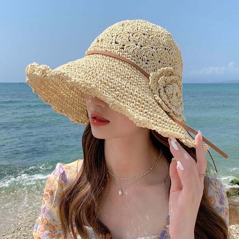 Sun Hat With Floral Embroidery And Wide Brim