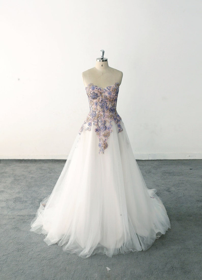 Romantic Purple A-line Wedding Dress Colorful Lace Wedding Dresses