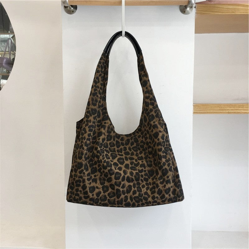 Leopard Print Large Capacity Underarm Canvas Bag