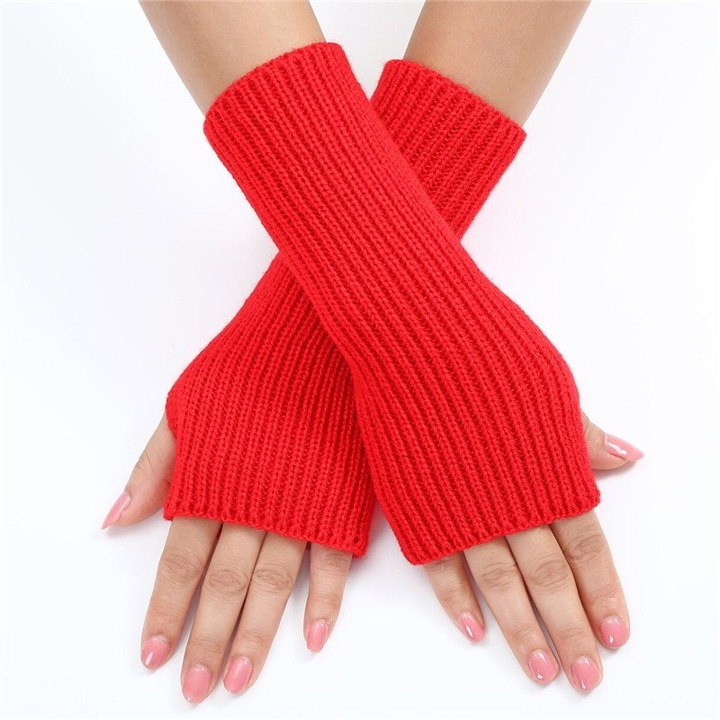 Solid Color Fine Striped Knitted Fingerless Wrist Warmers