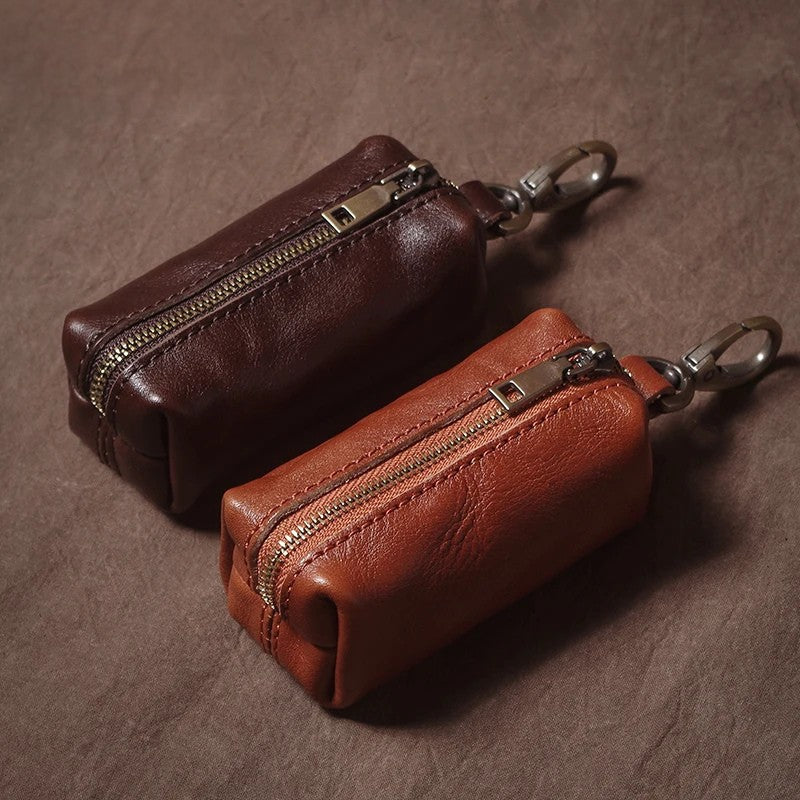 Vintage Cowhide Leather Car Key Case - Hanging Housekeeper Home Organizer