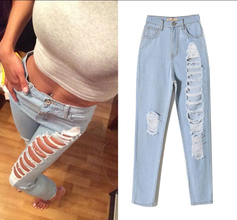 Women Broken Hole Ankle Length Jean Pants-STYLEGOING