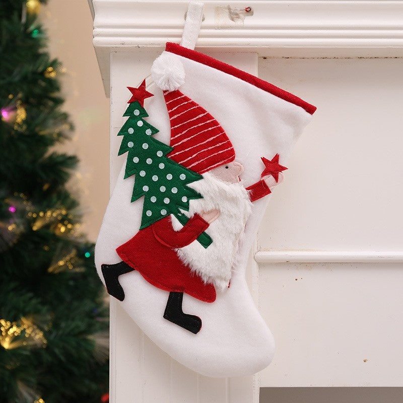 Fleece Patchwork Santa Christmas Socks Gift Bag