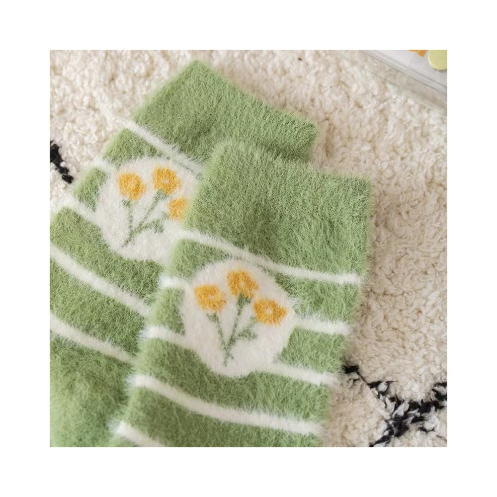 Cute Floral Printed Coral Fleece Thickened Warm Socks
