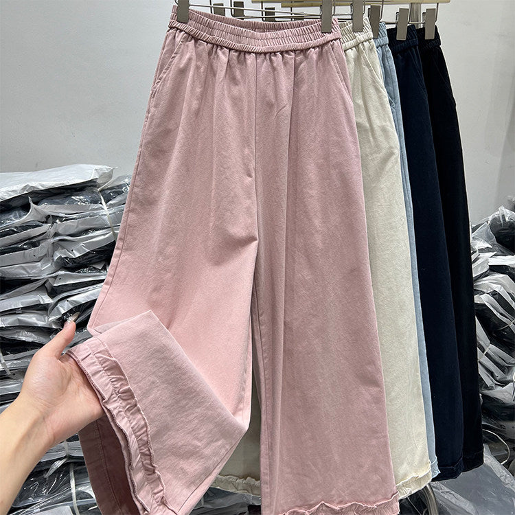 Women's  Spring Summer Cotton High Waist Wide Leg Pants