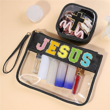 Waterproof PVC Clear Letter Embroidery Makeup Bag