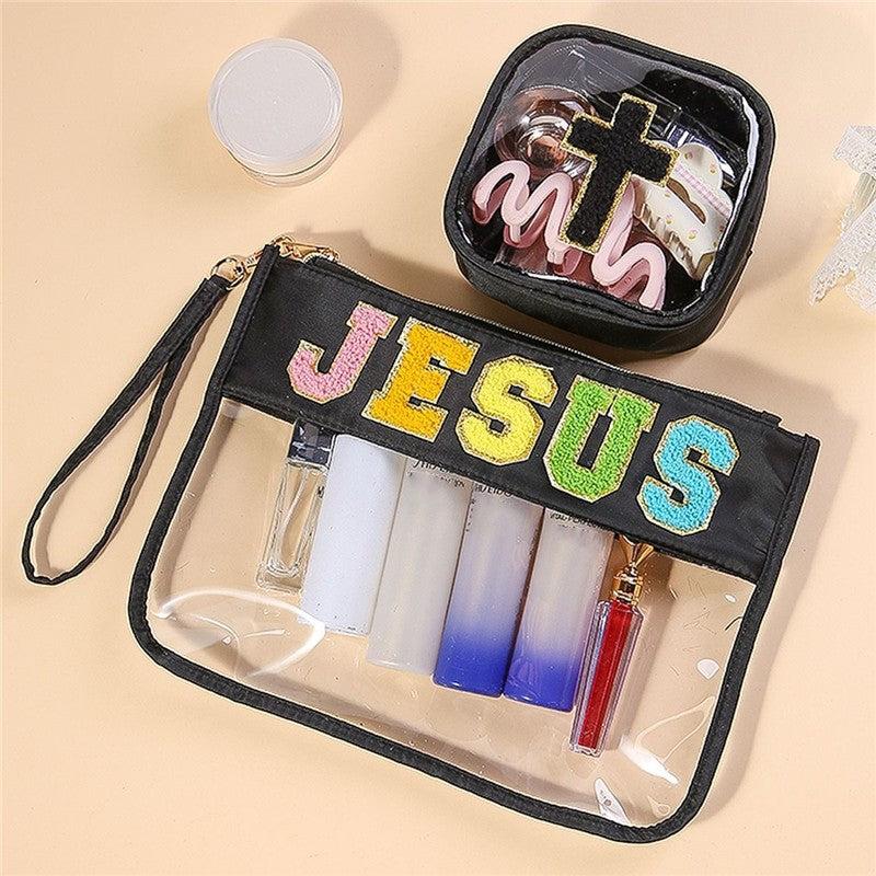 Waterproof PVC Clear Letter Embroidery Makeup Bag