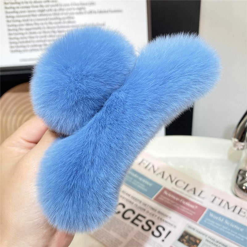 Cute Otter Rabbit Fur Large Claw Clip
