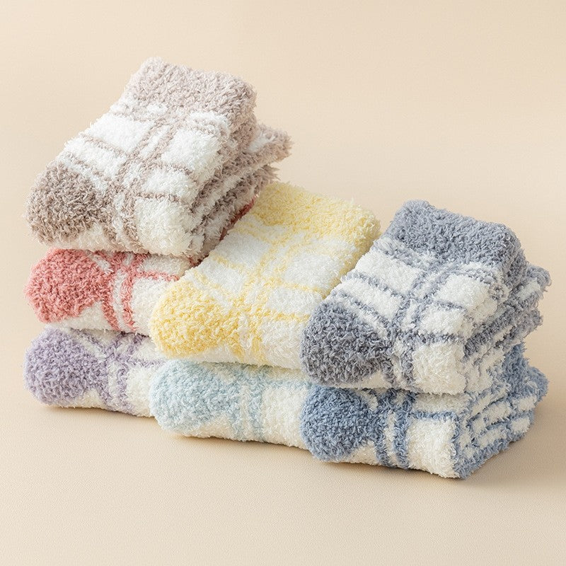 Plaid Pattern Coral Fleece Women's Socks