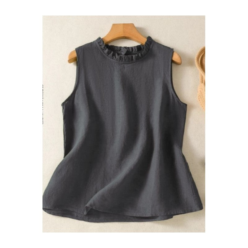 Solid Color Lace Trim Sleeveless Top