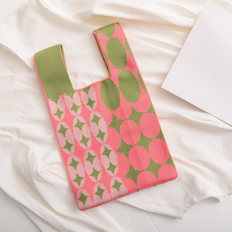 Contrast Color Knitted Handbag Reusable Bag