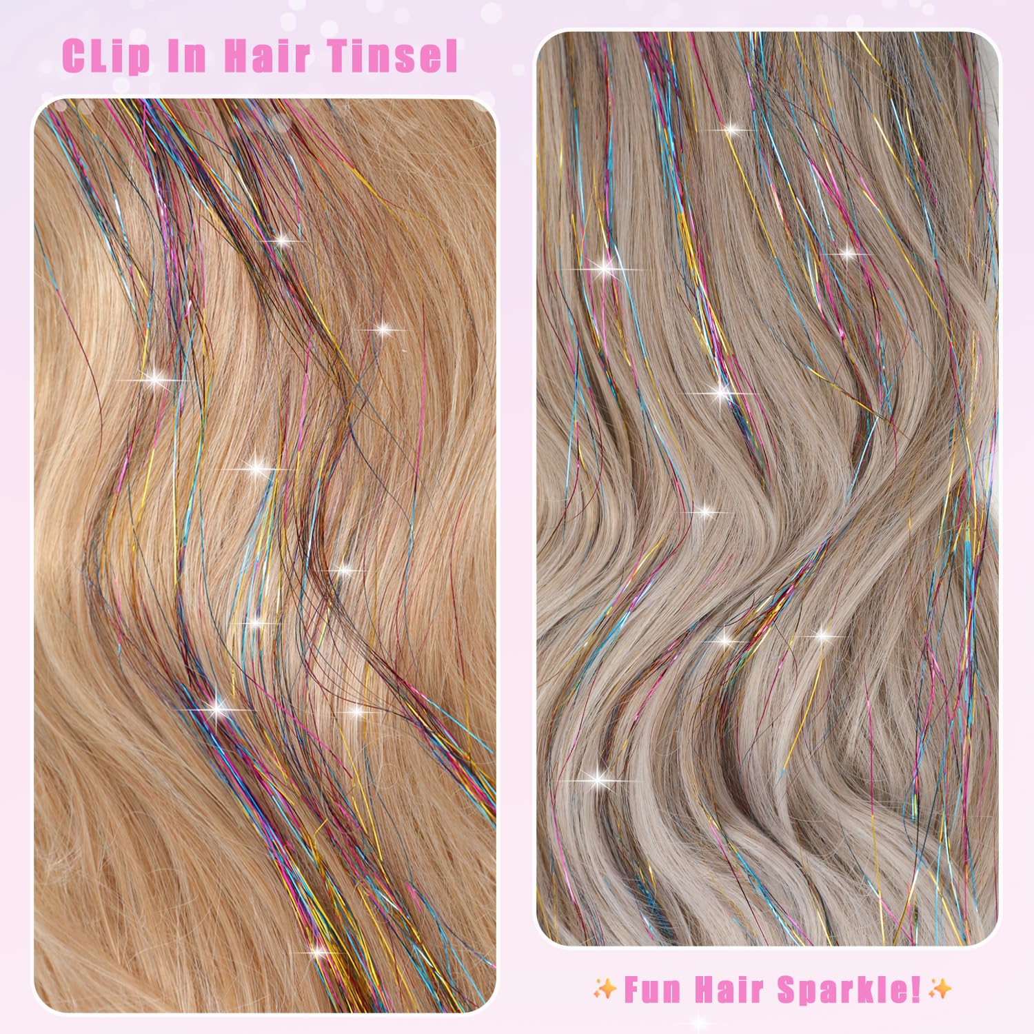 The AuraSparkle Tinsel Extensions - Clip-In Rainbow Sparkle for Instant Glamour + 50% OFF