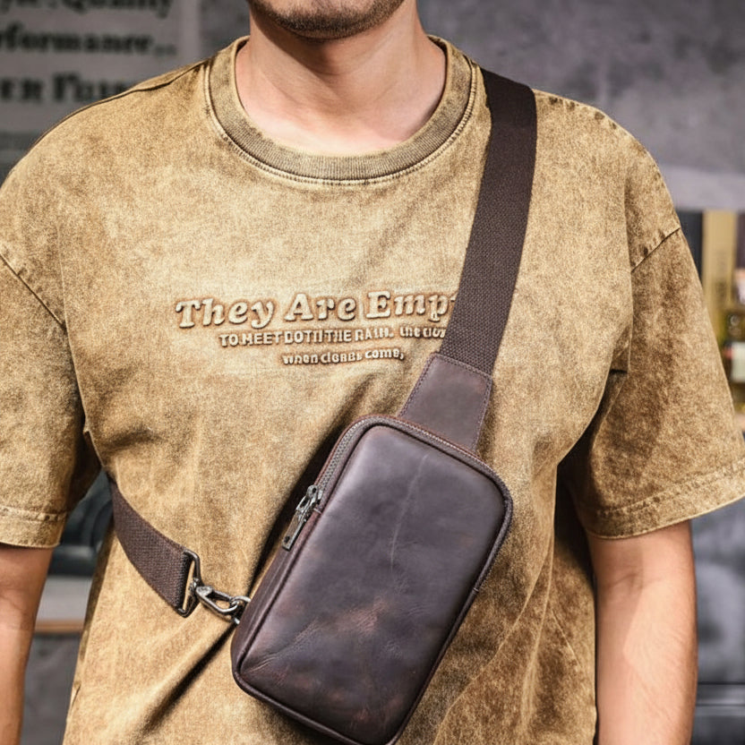 Vintage Full Grain Leather Sling Bag for Men – Premium Crossbody Chest Bag