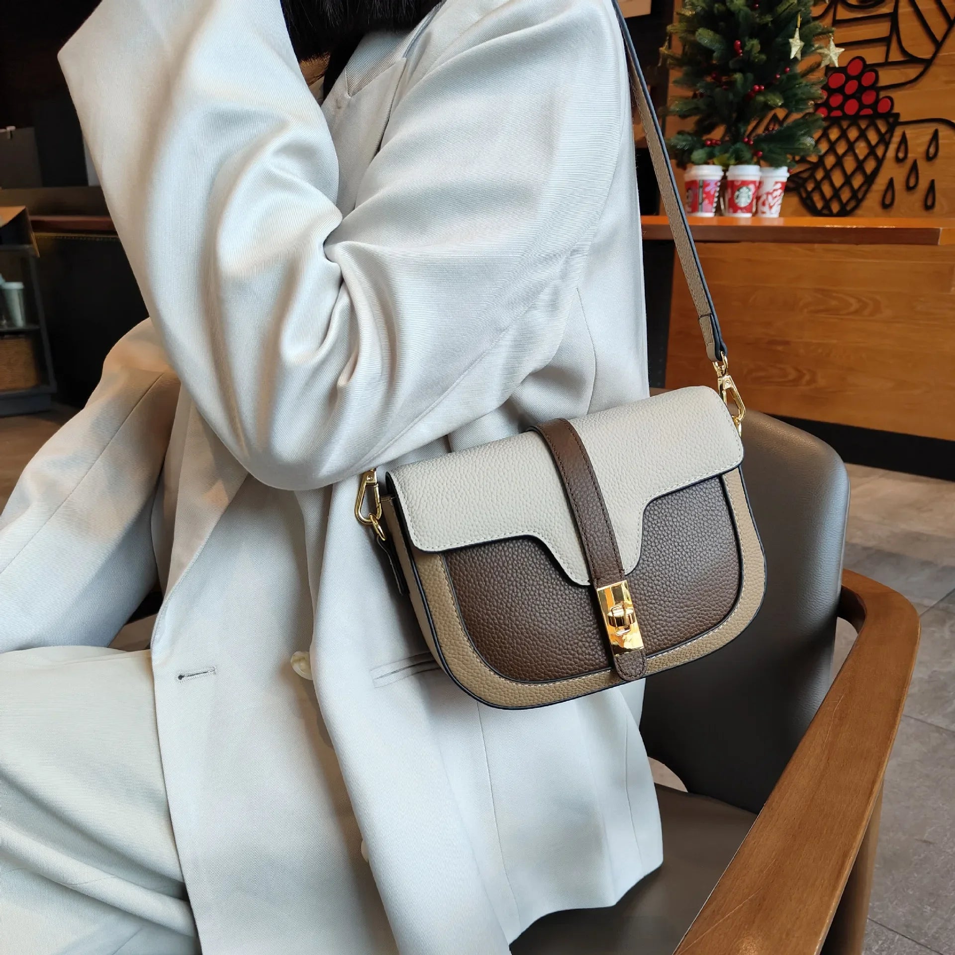 Women Luxury First Layer Saddle Bag - Compact Shoulder Crossbody Bags