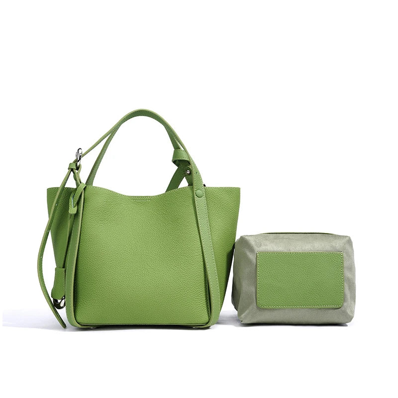 Genuine Leather Large Capacity Women's Bucket Handbag