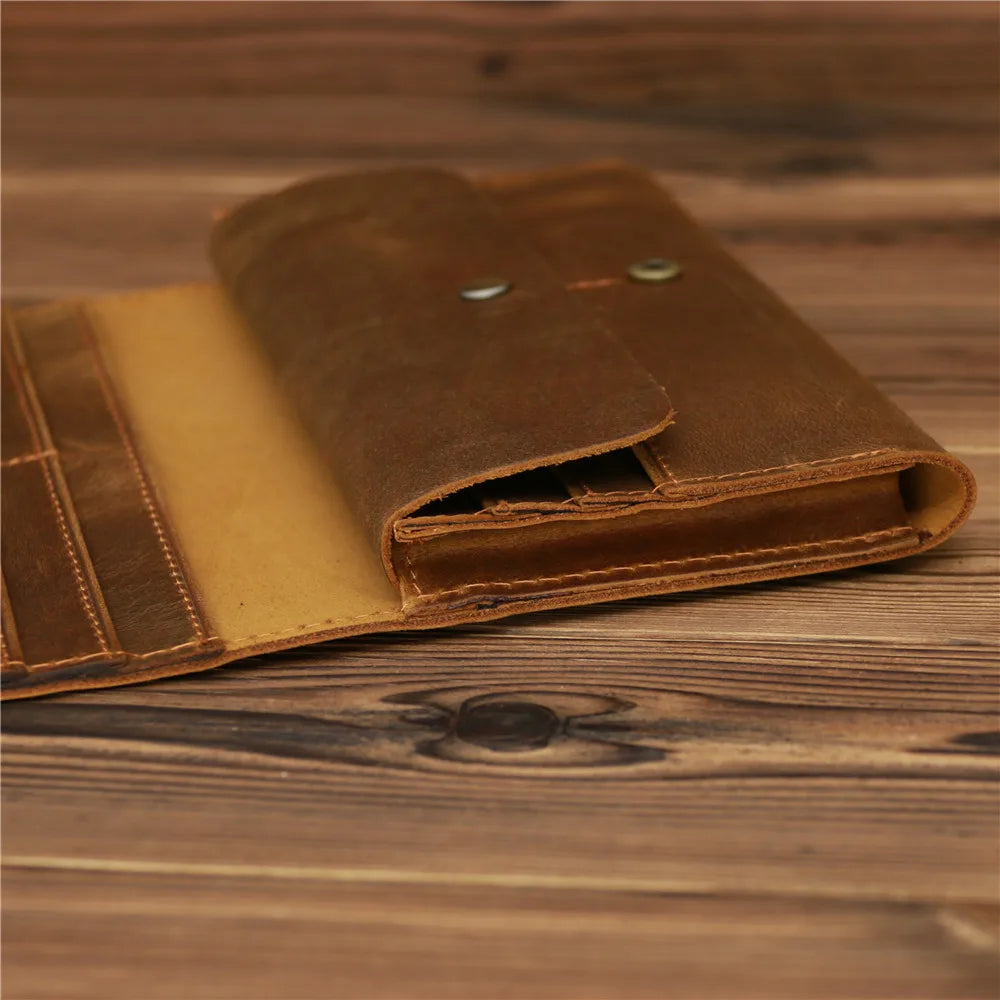 Men's Vintage Pull-Up Leather Long Wallet - Large Capacity Cowhide Clutch